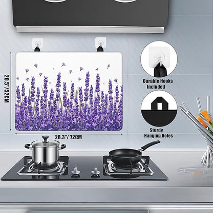 Purple Lavender Glass Top Stove Cover Protector,Spring Flower Stove Top Covers for Electric Stove,Washable Heat Resistant Cooktop Mat Anti-Slip Range Covers, 28 x 20 Inch