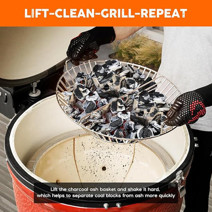 onlyfire Charcoal Ash Basket Stainless Steel Charcoal Holder with Handles, Fits Kamado Joe Big Joe Grill