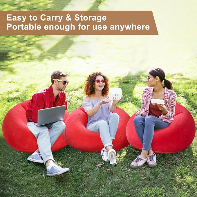 Realspring 6 9 12 Pcs Inflatable Bean Bag Chairs for Adults with Electric Air Pump, Blow up Couch Folding Portable Inflatable Couch Lazy Sofa for Outdoor Movie Night Camping(Red,6 Pcs)