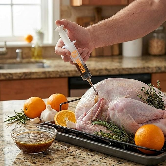 Kosmos Q Meat Marinade Injector, Easy Grip Syringe With Stainless Steel Needle For Flavoring Brisket, Chicken, Turkey, Pork, Roast & Ribs, Ideal For Grilling, Smoking, Roasting & Outdoor Cooking, 2 Oz