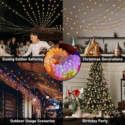 YCoisini 66FT Outdoor String Lights, 100 LED Patio Lights with Remote Control, Voice-Activated & Music Sync Mode, 16 Color-Changing Modes, Waterproof for Patio Garden Party Decor