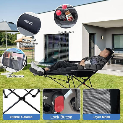 2-Pack Reclining Camping Chair 4 Position with Foot Rest Comfortable for Adults 265Ibs Folding Lounger Mesh Beach Chair with Cooler Bag and Cup Holder for Outdoor Patio