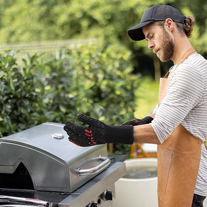 COOLJOB Heat Proof Resistant BBQ Oven Smoker Gloves, Reinforced Thick Aramid for Grill Up to 1472℉, Non-Slip Silicone Grippy Gloves for Cooking Meat, Bread or Hot Pizza in Kitchen, One Size