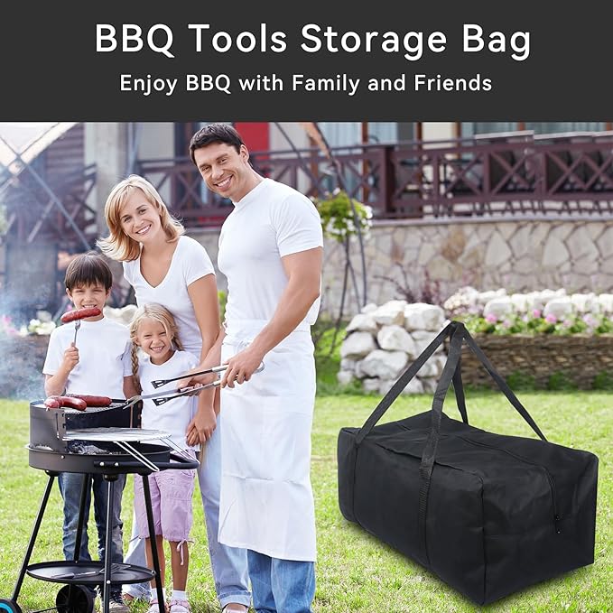Klmnop BBQ Tools Storage Bag, 24" Oxford Cloth Grill Tool Storage Bag with Grill Stick Storage Bag, Large Capacity Grill Accessory Storage Bag for Outdoor Camping Barbecue(Black)