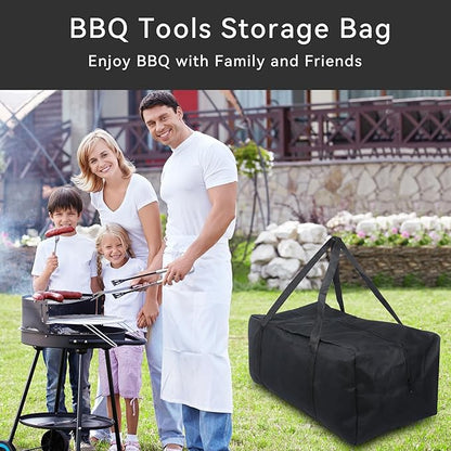 Klmnop BBQ Tools Storage Bag, 24" Oxford Cloth Grill Tool Storage Bag with Grill Stick Storage Bag, Large Capacity Grill Accessory Storage Bag for Outdoor Camping Barbecue(Black)