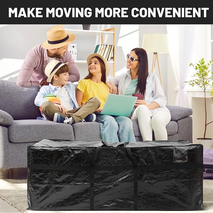 4 Pcs 176 Gallon Extra Large Moving Bags Heavy Duty Storage Bag with Strong Zipper Handle Foldable XXL Jumbo Storage Tote Packing Moving Box for College Dorm Travel Cloth Duffle (Black)