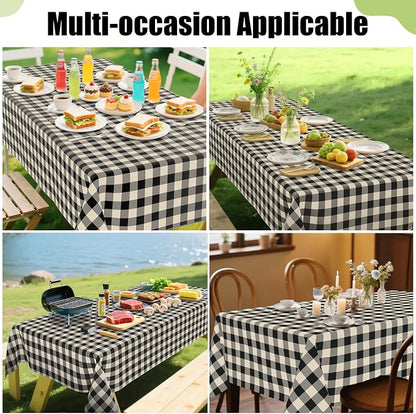 Smiry Picnic Table Cloth, Vinyl Tablecloths with Flannel Backing, 60"x144" | Waterproof Rectangle Table Cloth, Wipeable Buffalo Plaid Table Cover for Indoor and Outdoor (Black & Beige)