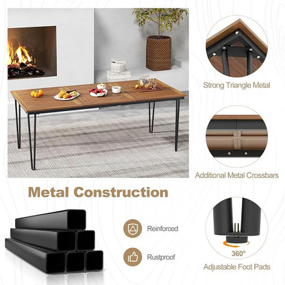 Tangkula 79 Inch Outdoor Dining Table for 8, Acacia Wood 8-Person Patio Table with 1.9 Inch Umbrella Hole, Metal Legs & Adjustable Foot Pads, Rectangular Outside Table for Garden, Poolside & Backyard