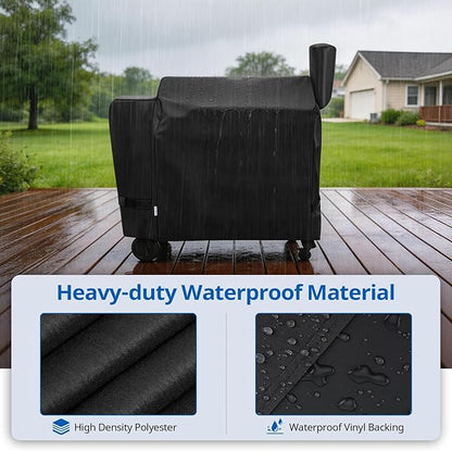 SunPatio Outdoor Heavy Duty Waterproof Grill Cover Compatible with Traeger 34 Series Wood Pellet Grill and Smoker, Texas and More, Full Length Barbecue Cover, All Weather Protection, Black