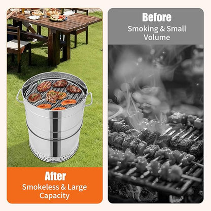Large Portable Charcoal Grill, Stainless Steel BBQ Grill Barrel, Portable Barbecue Grill Smokeless Charcoal Grill with 50 Skewers for Camping, Picnics, Beaches, Traveling, Party
