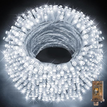KNONEW 600ft 1500 LED String Lights Outdoor Christmas Lights 8 Modes & Timer Fairy Light Plug in Waterproof LED String Lights for Xmas Yard Tree Wedding Party Holiday Decorations (Cool White)
