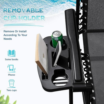 Greesum Zero Gravity Chairs Set of 2 Adjustable Steel Mesh Recliners Beach Deck Lawn Camping Patio Foldable Lounge Chair with Cup Holder Trays and Pillows,Dark Black