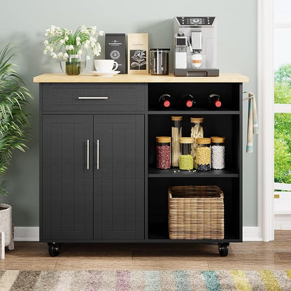 Shintenchi Kitchen Island Cart with Storage,Rolling Kitchen Island Side Table on Wheels with Large Worktop,Storage Cabinet,Towel Rack and Drawers for Kitchen,Dinning Room, White