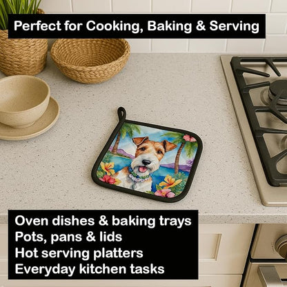 Caroline's Treasures Fox Terrier Luau Pair of Pot Holders Kitchen Heat Resistant Pot Holders Sets Oven Hot Pads for Cooking Baking BBQ, 7 1/2 x 7 1/2