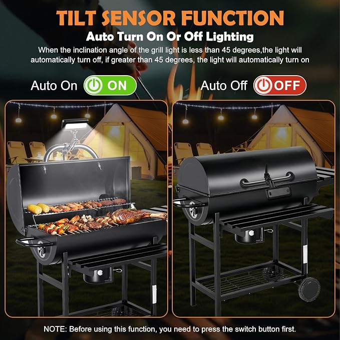 HyperFun Grill Lights for Outdoor Grill - 360° Adjustable USB-C Rechargeable LED BBQ Light with 2 Brightness Modes & Smart Tilt Sensor Function - Perfect BBQ Accessories Gift for Men Dads Husbands