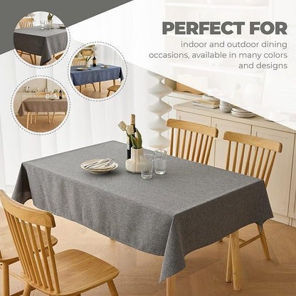 Decorelia Faux Linen Waterproof Tablecloth,Dark Grey,144" x 60" (Rectangular)