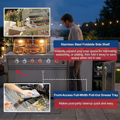 84" Modular Outdoor Kitchen Island, 75,300 BTU 6-Burner 304 Stainless Steel Gas Grill, Prefab BBQ Island Station with Side Burner, Rotisserie Kit, 70L Fridge & Sink, Propane to Natural Gas Ready