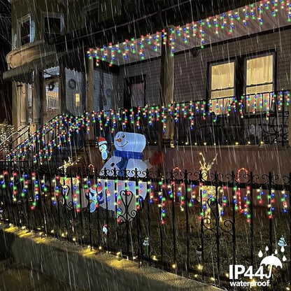 QITONG Multicolor Icicle Lights for Outside, 33ft 400 LED String Lights Indoor, Clear Wire Connectable Icicle Christmas Lights Plug in with 8 Modes