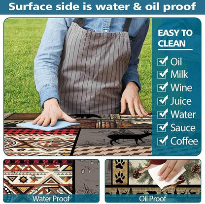 Picnic Table Cover with Bench Covers Elastic Edges, Rustic Cabin Bear Deer Print Table Cover, Waterproof Windproof Fitted, for Outdoor Camping Picnic Patio Garden , Drawstring Bag, 60 Inch 3PCS