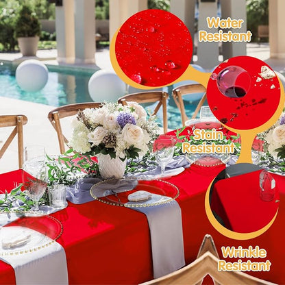 BRILLMAX 4 Pack Red Tablecloths 90x132 Inch for 6ft Rectangle Tables | 150 GSM Polyester Fabric, Floor Length Drop, Water, Stain & Wrinkle Resistant Cloth Cover for Wedding Reception Banquet Party