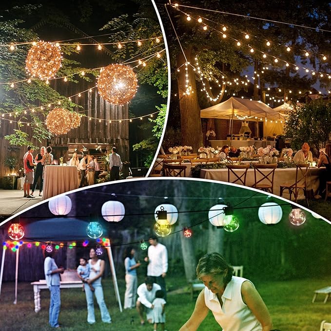 FREECUBE 50 FT Solar String Lights Outdoor Waterproof, 25LEDs G40 Globe Shatterproof Bulbs,Warm White & Multicolor,8 Modes,Timer, Solar Powered Patio Lights for Backyard, Porch, Garden, Wedding Decor