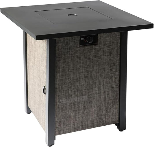 Teamson Home 27.95" Outdoor Metal & Textliene Propane Gas Fire Pit Table and Accessories, Brown/Beige