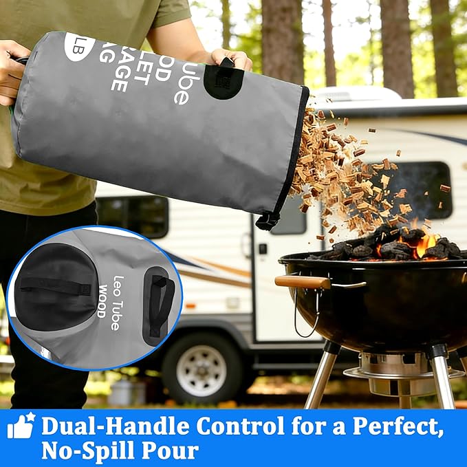 Heavy-Duty Wood Pellet Storage Bag, 20LB Waterproof Smoker Bag - 500D PVC Outdoor Storage Container with Buckle Seal, Label Pocket & Handles for BBQ, Grill, Pellet Smoker (Grey)