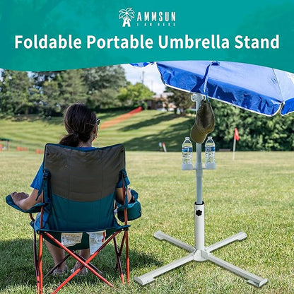 AMMSUN Foldable Portable Beach Umbrella Stand, Patio Umbrella Base Holder | Outdoor Sunshade Anchor, with Weight Bag, Rust-Free Tempered Iron Umbrella Stand for Courtyard, Garden, Beach, Lawn, Fishing