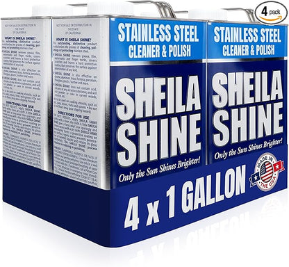Sheila Shine Stainless Steel Cleaner for Appliances (4 x 1 Gallon) - Made in USA - Polishes, Cleans & Protects All Metal Surfaces Like Grills, Fridges, Countertops - Professional-Grade Liquid Formula