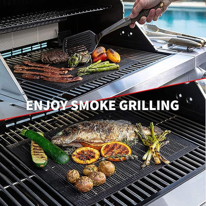 Grill Mesh Mat Set of 3 - Heavy Duty BBQ Non-stick Cooking Sheet Liners Reusable Teflon Barbecue Grilling Net for Outdoor Smoker, Pellet, Gas, Charcoal Grills (15.7x13 Inch)