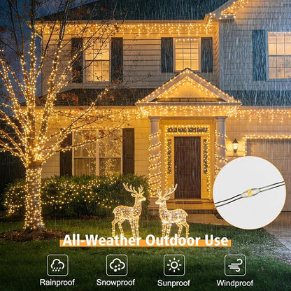 4 Pack Solar Fairy Lights Outdoor 131ft for Garden with 8 Modes(Warm White) | 400 LED Solar String Lights Outdoor Waterproof, Green Wire Twinkle Lights for Outside Christmas Party Decorations