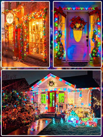 165 FT 500 LED Christmas Lights String Indoor Outdoor Waterproof Multicolor | Timer and Memory Function, 8 Modes Green Wire Twinkle Lights for Xmas Tree Fence Pillar Bedroom Garden Holiday Party Decor