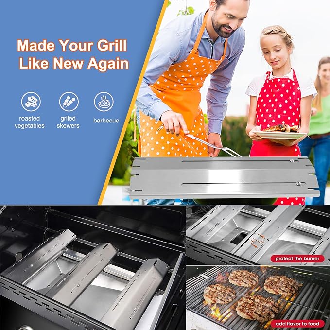 Adjustable Heat Plates Replacement for Nexgrill, Dyna Glo, Charbroil | Derurizy Grill Replacement Parts, Universal Heat Shield, Burner Covers Guard, Heat Diffuser