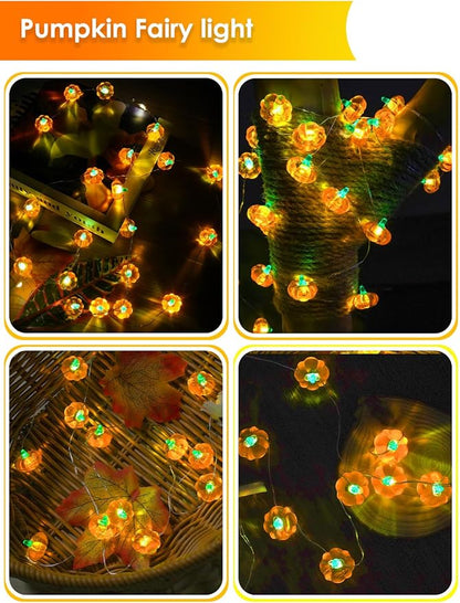 2 Pack 30LED Pumpkin Fall Decorations String Lights Battery Operated Remote | 20FT, 3D Pumpkin Fairy Twinkle Lights with Timer, 8 Modes, Waterproof Outdoor Autumn Harvest, Thanksgiving, Halloween Decor