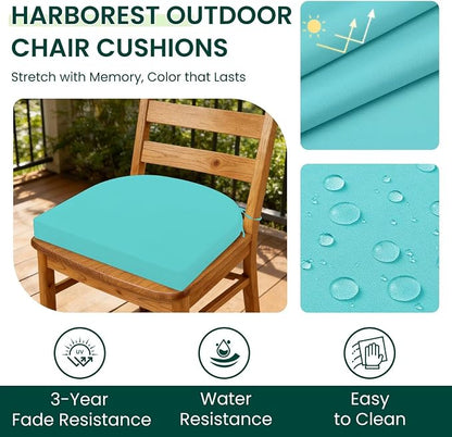 HARBOREST Outdoor Chair Cushions Set of 2, Water Resistant Patio Chair Cushions with Ties, Outdoor Seat Cushions for Patio Furniture, 17"x16"x2", Teal