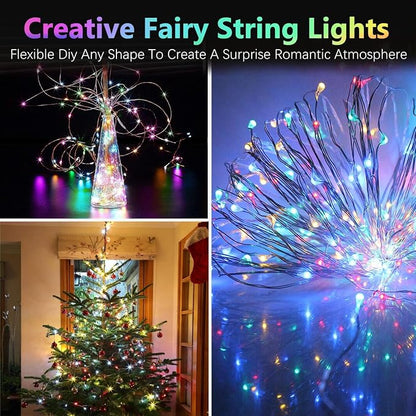 2 Pack 200 LED Fairy Lights Battery Operated with Remote, 66 FT Multicolor | Cuttable, 8 Modes, Memory, Dimmable, Waterproof Battery String Lights with Timer for Indoor Outdoor, Christmas Decorations