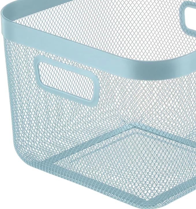 AJIODA Metal Mesh Steel Baskets, Household Wire Storage Organizer Bin Garden Harvest Basket Multi-functional Fruit Baskets with Handles for Kitchen Bathroom Picnic Shopping Decor Cabinet Home, Blue