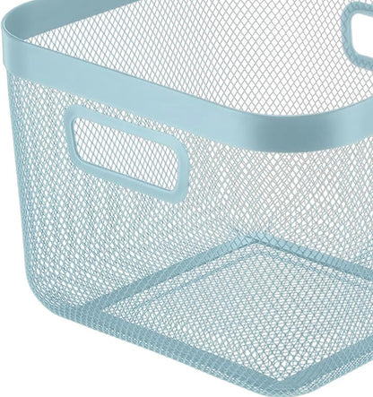 AJIODA Metal Mesh Steel Baskets, Household Wire Storage Organizer Bin Garden Harvest Basket Multi-functional Fruit Baskets with Handles for Kitchen Bathroom Picnic Shopping Decor Cabinet Home, Blue