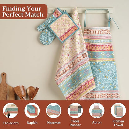 Maison d' Hermine 100% Cotton Oven Mitt & Pot Holder Set (7.5"x13" & 8"x8") | Heat Resistant BBQ Cooking Gloves with Loop Baking Grilling Kitchen Hotel Home Farmhouse Thanksgiving Christmas - Carpo