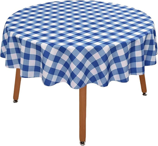 Waterproof Plaid Tablecloth Fabric - Round 58 Inch Classic Gingham Checker Table Cloth for Indoor/Outdoor Use - Buffalo Table Cover for Picnics, BBQs, and Parties