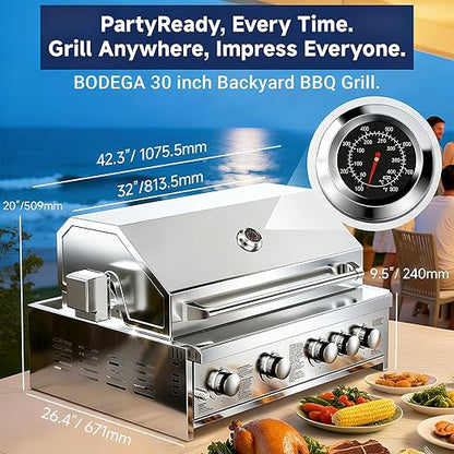 BODEGA Stainless Steel Commercial Kitchen Sinks Cabinet and Outdoor Kitchen Cabinet for Refrigerator Combo, 30 Inch Propane Gas Grill With Rotisserie Chicken Fork Kit & Spice-Rack,For Home,kitchen,RV.