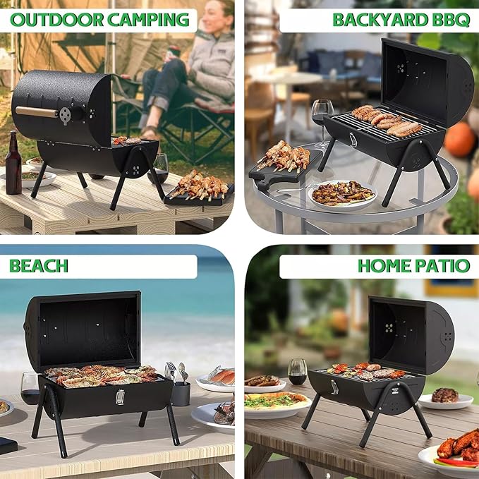 Portable Charcoal Grill (2 IN 1 Double-Sided), Mini Tabletop BBQ Grill 22" x 17", Heavy Duty Steel, Easy Assembly, Compact & Portable for Outdoor Camping, Picnic, Backyard Party