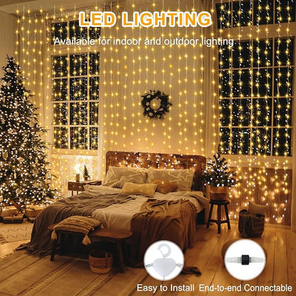10x10Ft Curtain Lights 300 LED Dual Color Changing Lights with Timer Remote | Plug in Curtain Lights Connectable Outdoor Waterproof String Light for Bedroom Wedding Party Decor, Warm White & Multicolor