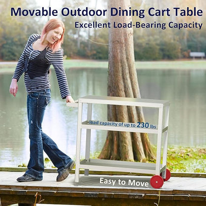 TORVA Outdoor Prep Grill Cart, Honeycomb Style Wear-Resistant Tabletop with High Load-Bearing Portable BBQ Cart, HDPE Durable Frame 3-Tier Storage Cart, White
