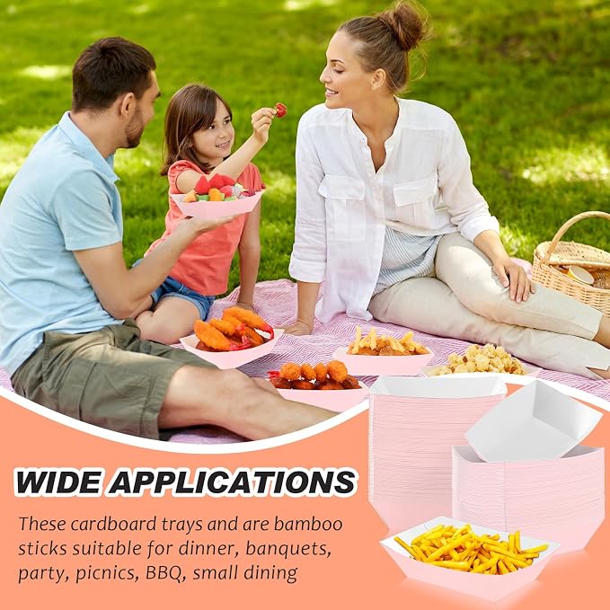 100 Pcs 2lb Paper Food Trays Boat Nacho Boats for Hot Dogs, Light Pink