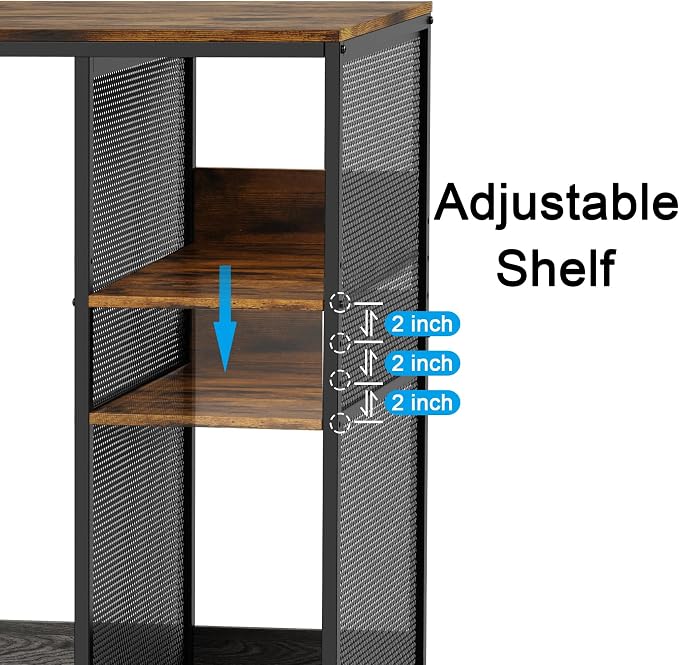 KirKical 3-Tier Mini Fridge Cabinet Coffee Bar with Storage, Vintage Wood | Industrial Style Microwave Stand Baker Rack, Utility Storage Shelf with Mini Fridge Space for Home Kitchen Dorm