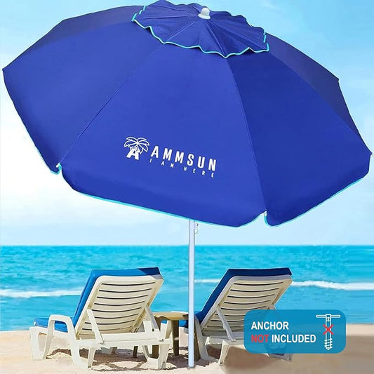 AMMSUN 6.5ft Portable Patio Beach Umbrella for Sand with Tilt, Air Vent | UPF50+ Sun Protection, Windproof Outdoor Umbrellas with Carry Bag, for Patio Beach Garden Pool Backyard, Navy