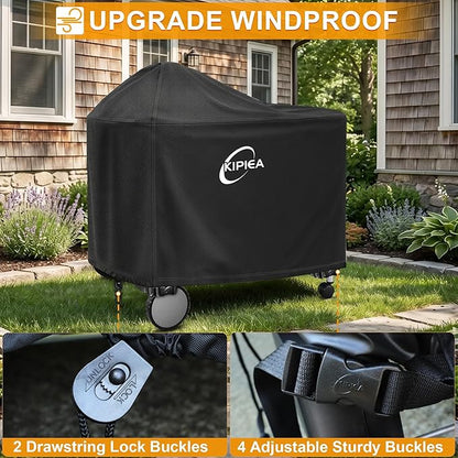 Kipiea 600D Heavy Duty Grill Cover for Weber 22 Inch Premium Charcoal and Smart Charcoal Grill - Performer Grill Cover with 4 Buckles, Wind Resistant Anti UV & No Tears(49" W X 25.5" D X 40" H)