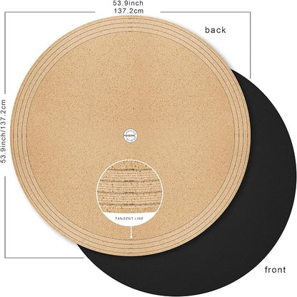 MAIDERN 54 Inch Round Cork & Leather Table Pad Protector, Cuttable Size (48-54 Inch), Trimmable Dining Table Mat, Heat Resistant/Non-Slip Table Cover for Kitchen, Office, or Restauran (Black)
