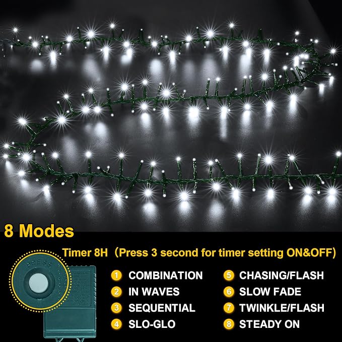 500 LED White Christmas String Lights, Plug in Twinkle Fairy Lights with 8 Modes & Timer, Waterproof Connectable Lights for Indoor Outdoor Home Party Wedding Bedroom Tree Decoration